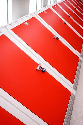 Red self storage unit doors at the Chorlton facility